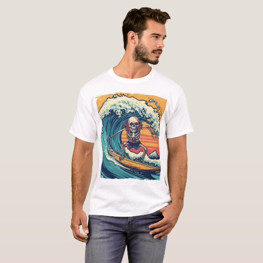 Skelett surfen: Wave Rider Vibes T-Shirt (Vorne ganz)