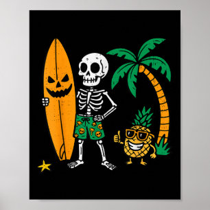 Skelett-Surfing-Halloween-Surfer-Kostüm Hawaiian Poster