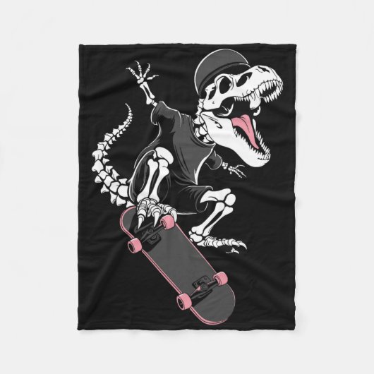 Skelett T-Rex Skateboarder - Vintage Dinosaur Ska Fleecedecke (Vorderseite)