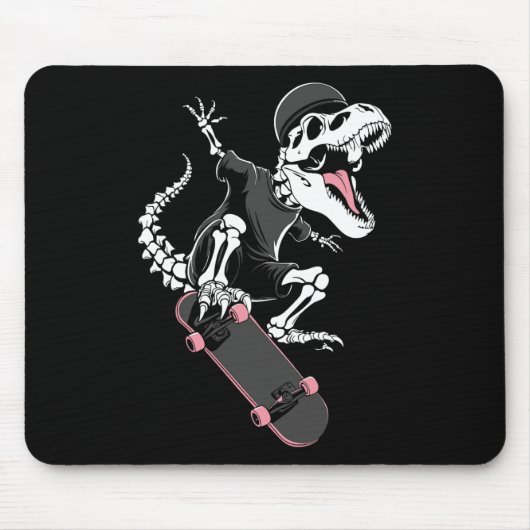 Skelett T-Rex Skateboarder - Vintage Dinosaur Ska Mousepad (Vorne)