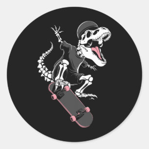 Skelett T-Rex Skateboarder - Vintage Dinosaur Ska Runder Aufkleber