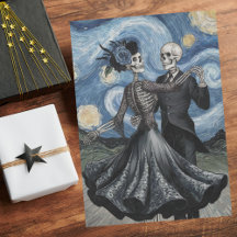 Skelett-Tanz-Nacht-Himmel Van Gogh Stil Decoupage