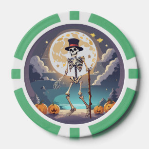 Skelett tanzt unter dem Mond Halloween Pokerchips