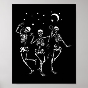 Skelett tanzt unter dem Mond lustig glückliches Ha Poster