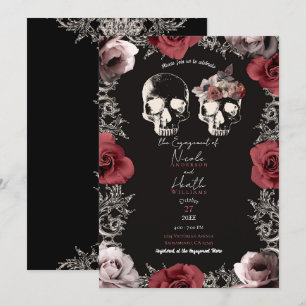 Skelett Totenkopf Mauve Staubrose Gothic Verlobung Einladung