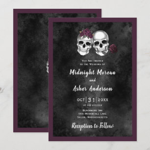 Skelett-Totenkopf-Paar Rosen Gothic-Hochzeit Einladung