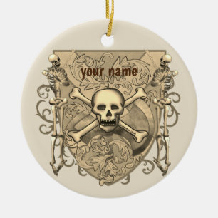 Skelett-Totenkopfschild-Ornament Keramik Ornament