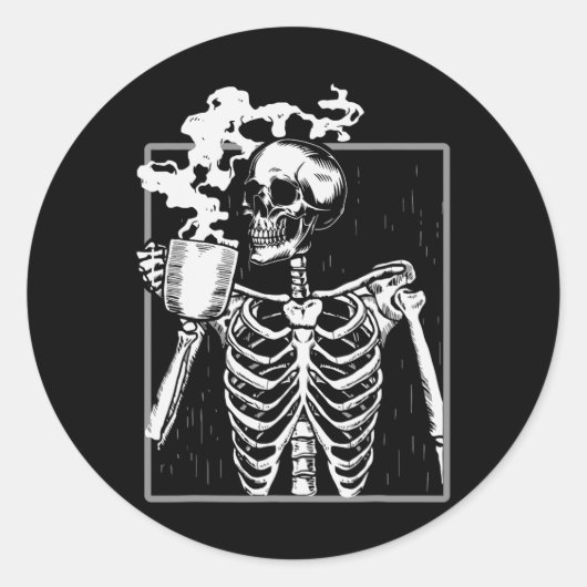 Skelett trinken Kaffee Funny Skull Men Damen Hal Runder Aufkleber (Vorderseite)
