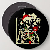 Skelett trinken Kaffee im Inneren, aber Weihnachte Button (Vorne & Hinten)