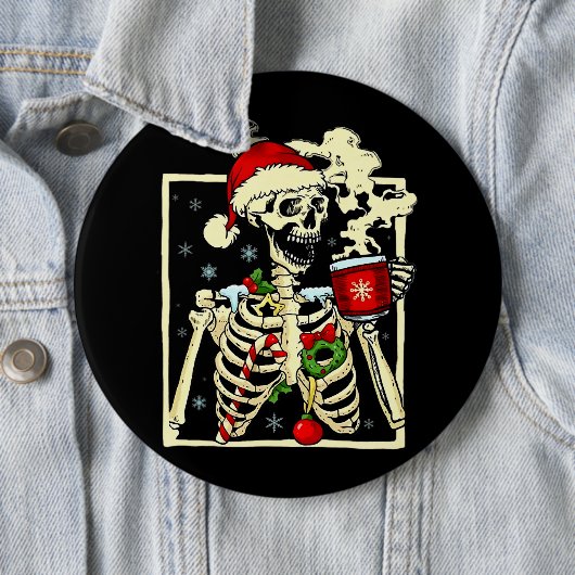 Skelett trinken Kaffee im Inneren, aber Weihnachte Button (Beispiel)