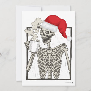 Skelett trinkt und trägt einen Weihnachtsmannhut Feiertagskarte