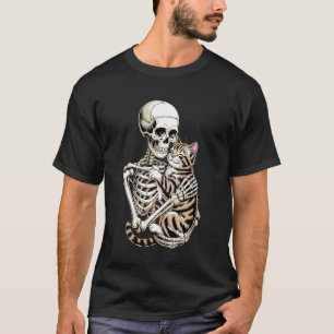 Skelett umarmende Katze Gothic Haustierliebhaber D T-Shirt