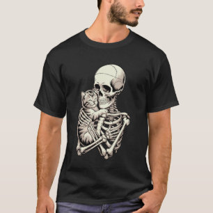 Skelett umarmende Katze Gothic Haustierliebhaber D T-Shirt