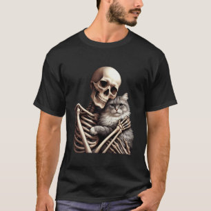 Skelett umarmende Katze Gruselig Süße Halloween T-Shirt