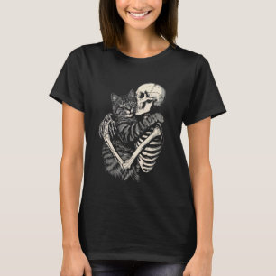 Skelett umarmende Katze Halloween Katzenliebhaber T-Shirt