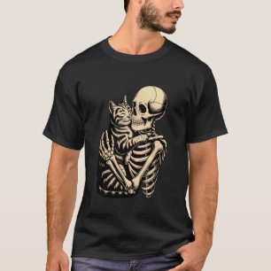 Skelett umarmende Katze Halloween Katzenliebhaber T-Shirt