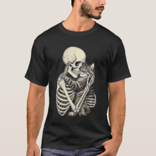 Skelett umarmende Katze Halloween Katzenliebhaber T-Shirt