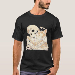 Skelett umarmende Katze Halloween Katzenliebhaber T-Shirt