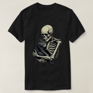 Skelett umarmende Katze Lustige Halloween-Katze Li T-Shirt