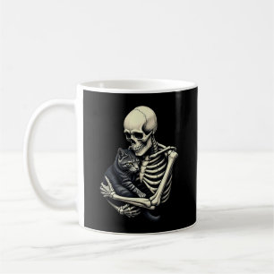 Skelett umarmende Katze Lustiger Halloween Katzenl Kaffeetasse