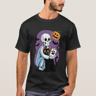 Skelett umarmende Katze Lustiger Tierarzt Katzenli T-Shirt