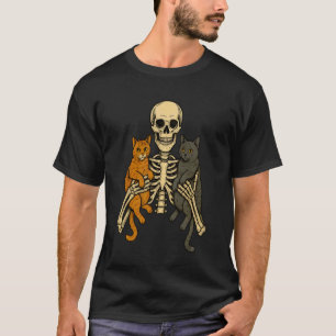 Skelett umarmende Katze Süßes Kätzchen Lustiges Ha T-Shirt
