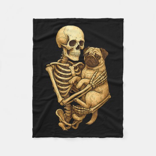 Skelett umarmende Pug Halloween Pugs Liebhaber Pug Fleecedecke (Vorderseite)