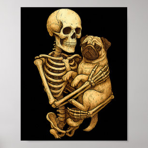 Skelett umarmender Pug Halloween Pugs Liebhaber Pu Poster