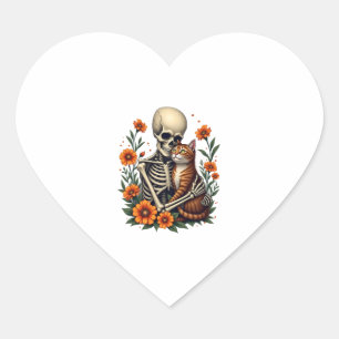 Skelett umarmt KatzenfloralHalloween Katzen Lover Herz-Aufkleber