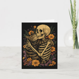 Skelett umarmt KatzenfloralHalloween Katzen Lover Karte