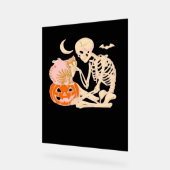 Skelett umarmt KatzenHalloween Katzenkatze-Katze-K Acrylschild (Winkel)