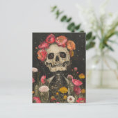 Skelett und Blume Postkarte (Stehend Vorderseite)