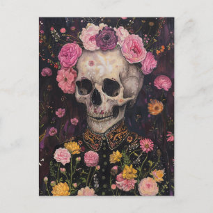 Skelett- und Blumen-Postkarte Postkarte
