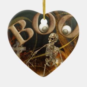 Skelett und Grabmal Halloween Keramik Ornament