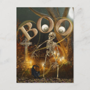 Skelett und Grave Halloween Postkarte