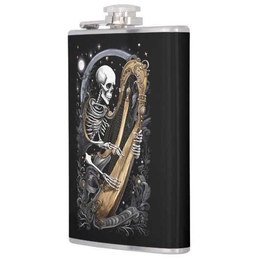 Skelett und Harfe I Flachmann (Links)