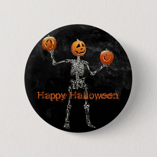 Skelett und Jack O' Lanterns Button (Vorderseite)