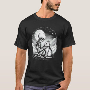 Skelett- und Katzen-Mondlicht-Halloween-Goth-Kostü T-Shirt