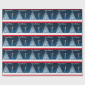 Skelett- und Weihnachtsbaum auf Blau Geschenkpapier (Flach)