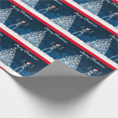 Skelett- und Weihnachtsbaum auf Blau Geschenkpapier (Ecke)