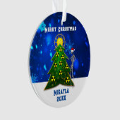 Skelett und Weihnachtsbaum mit Radiationszeichen Ornament (Vorderseite)