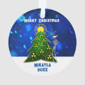 Skelett und Weihnachtsbaum mit Radiationszeichen Ornament (Rückseite)
