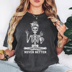 Skelett-Unordentlicher-Dutt-Kaffeeliebhaber-Niemal T-Shirt