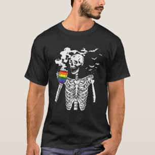 Skelett Vintag lächelnd Schädel trinken Kaffee LGB T-Shirt