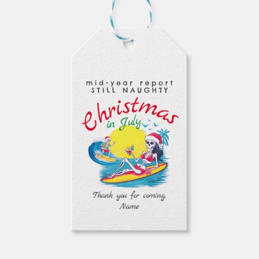 Skelett Weihnachten im Juli Beach Surf Naughty Geschenkanhänger (Vorderseite)