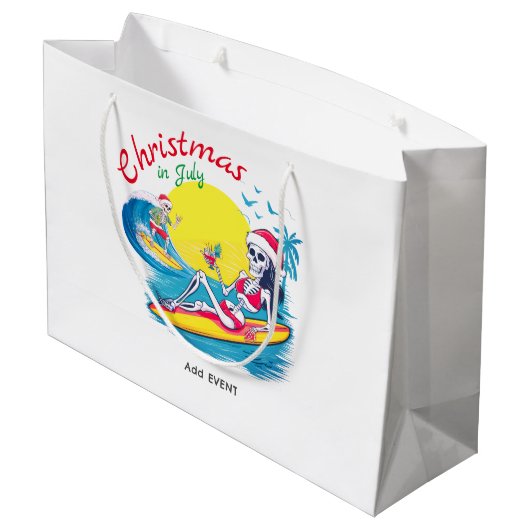 Skelett Weihnachten im Juli Beach Surf Naughty Große Geschenktüte (Rückseite Schrägansicht)