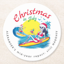 Skelett Weihnachten im Juli Beach Surf Naughty Runder Pappuntersetzer