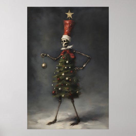 Skelett-Weihnachtsbaum-Kunstprint, Winter Poster (Vorne)