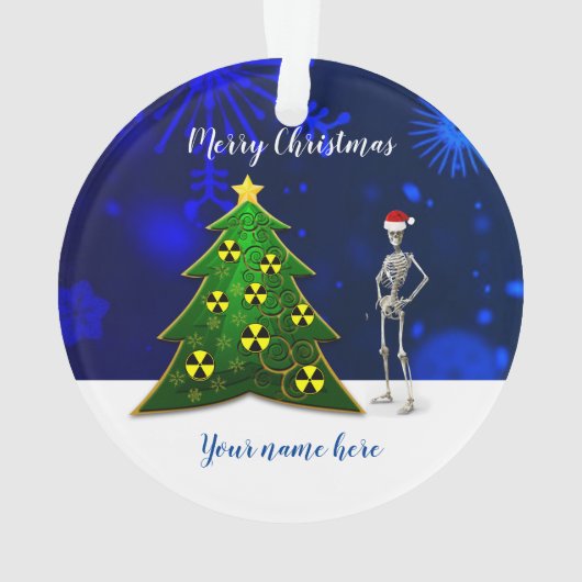 Skelett & Weihnachtsbaum mit Radiationszeichen Ornament (Rückseite)