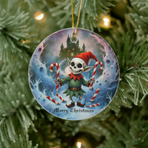 Skelett-Weihnachtself – Gruselig süßer dunkler Fei Keramik Ornament